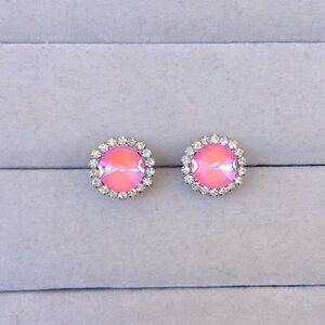 Rose Hot Pink Aurora Borealis + Silver Crystal Halo Rivoli Earrings